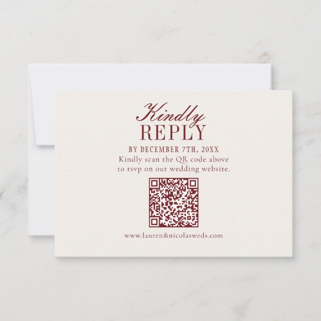 Elegant Burgundy Wedding QR Code RSVP Card (Front)