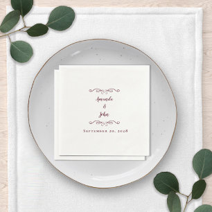 Elegant Burgundy Wedding Reception Names Date Chic Napkin