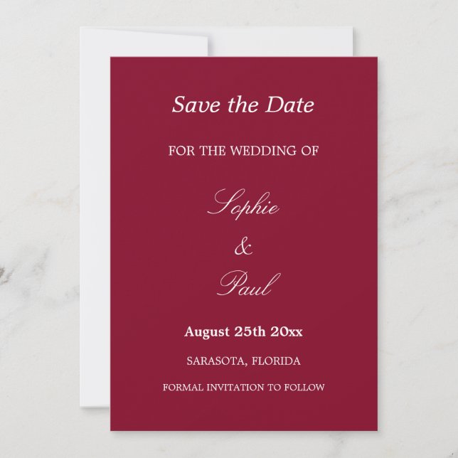 Elegant Burgundy Wedding Save the Date (Front)