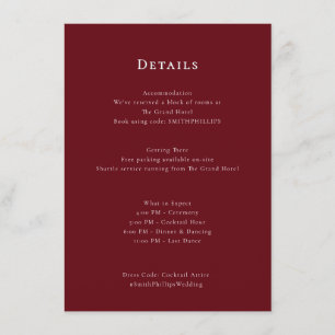 Elegant Burgundy Wedding Schedule Enclosure Card
