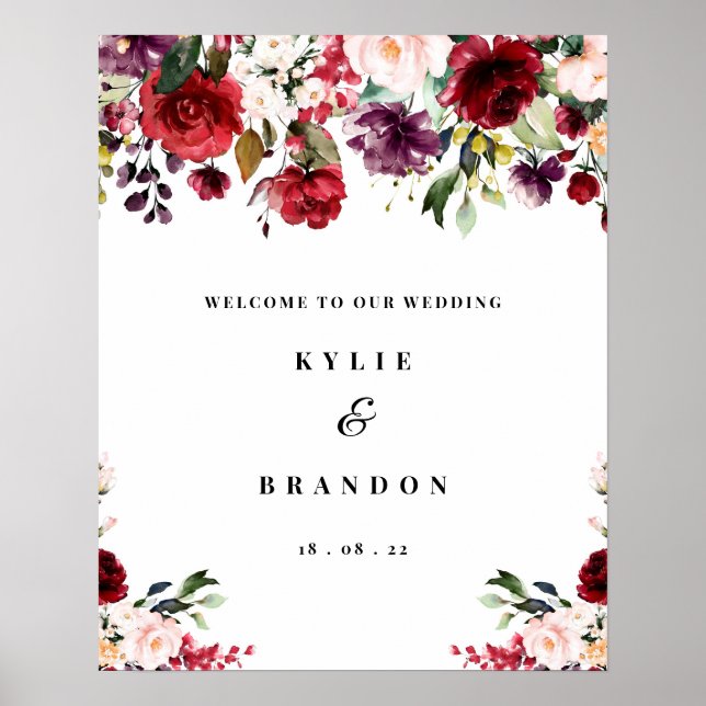 Elegant Burgundy Welcome Wedding Sign (Front)
