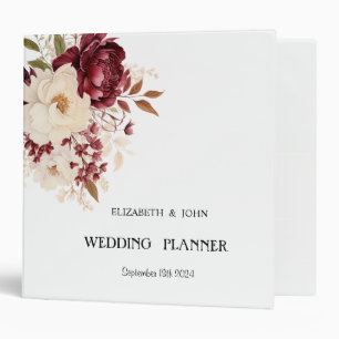 Elegant Burgundy White Flowers Binder