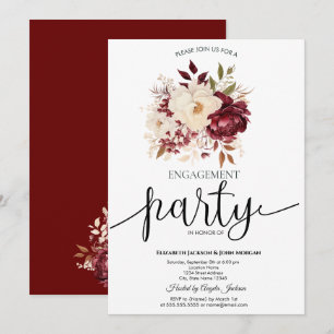 Elegant Burgundy White Flowers Engagement Invitation