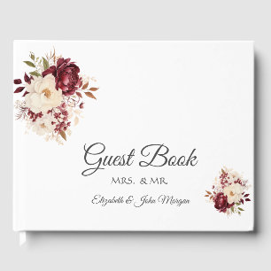 Elegant Burgundy White Flowers Guest Book