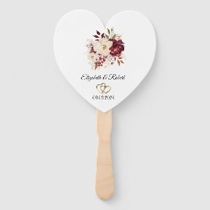 Elegant Burgundy White Flowers Hand Fan