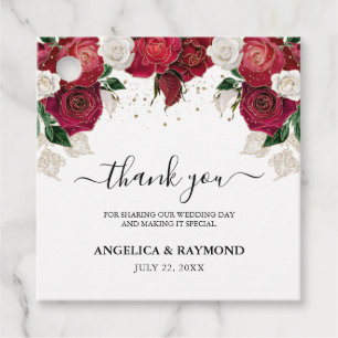 Elegant Burgundy, White & Gold Wedding Thank You Favour Tags