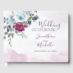Elegant Burgundy White Roses Christian Wedding Guest Book