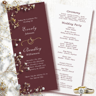 Elegant Burgundy White Script Fall Winter Wedding  Program