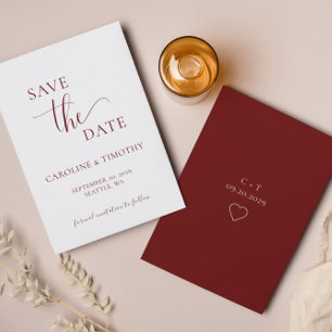 Elegant Burgundy White Wedding Save The Date Card