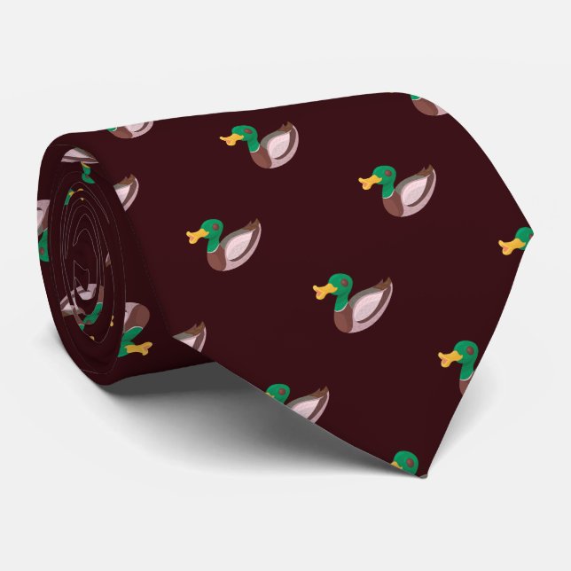 Elegant Burgundy Wild Duck Pattern Tie (Rolled)
