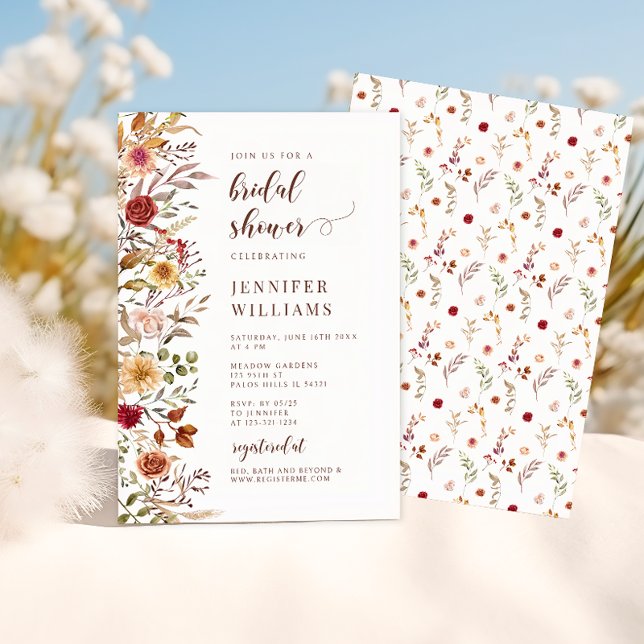 Elegant Burgundy Wildflower Fall Bridal Shower  Invitation (Creator Uploaded)
