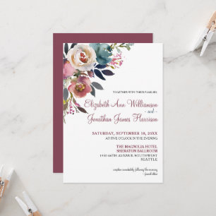 Elegant Burgundy Wine Dusty Blue Floral Wedding Invitation