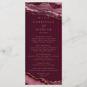 Elegant Burgundy Wine Gold Agate Wedding Menu