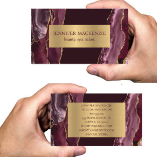 Elegant Burgundy Wine Red and Gold Agate Luxury Business Card
