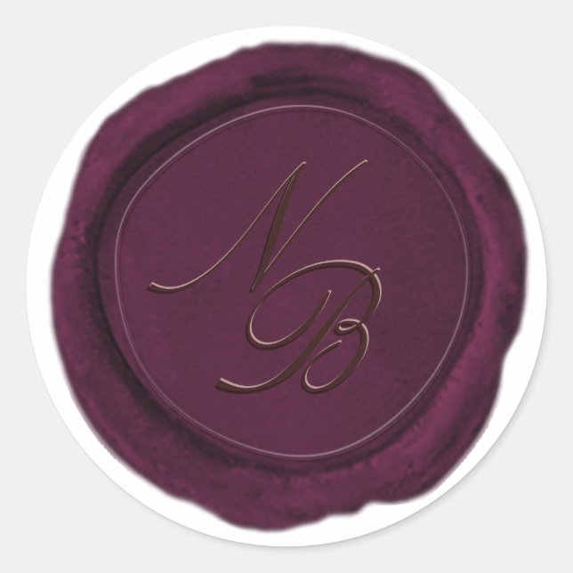 Elegant Burgundy Wine Wax Seal Monogram Sticker (Front)