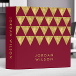 Elegant Burgundy with Faux Gold Triangle Binder<br><div class="desc">Elegant burgundy binder that you can personalize with your name featuring faux gold foil triangle pattern. Great for office or school. Personalize it by replacing the placeholder text. For more options such as to change the font and its size click the "Customize" button. *Please note that the Zazzle Watermark that...</div>