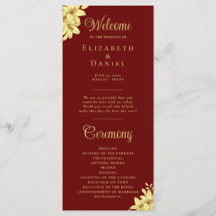 Elegant Burgundy with Gold Typography Wedding Program