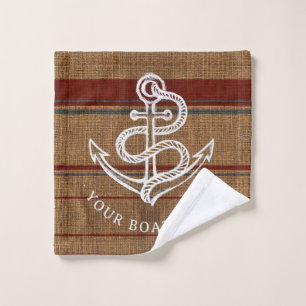    Elegant Burlap Anchor Nautical Boat Name Custom Bath Towel Set