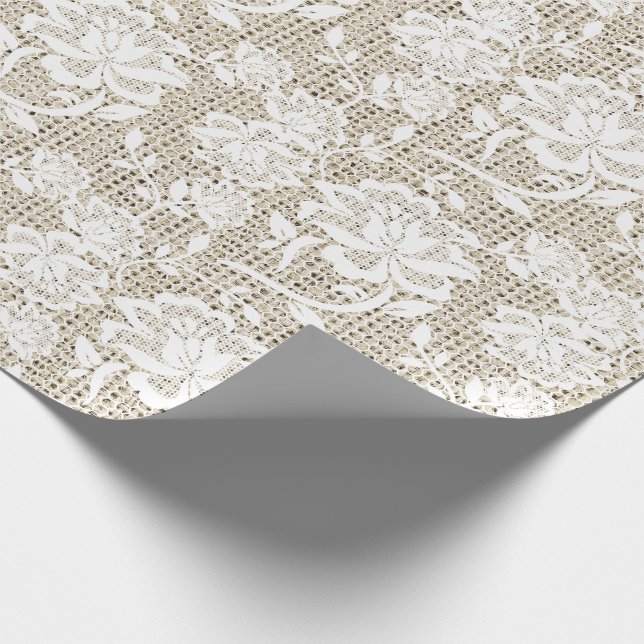 Elegant Burlap and White Lace Wrapping Paper (Corner)