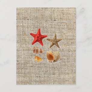 elegant burlap  nautical seashells beach wedding invitation