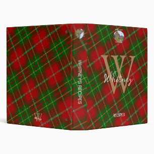 Elegant Burnett Clan Tartan Monogram Name Recipe Binder