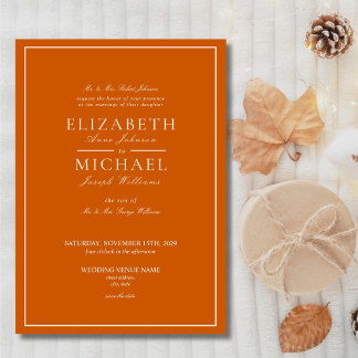 Elegant Burnt orang & White Classic Script wedding Invitation