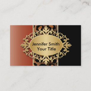 Elegant Burnt Orange and Black Leopard Print Business Card