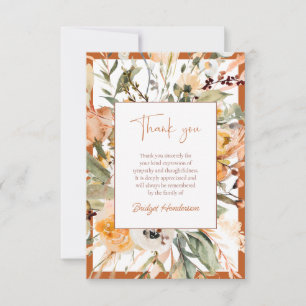Elegant Burnt Orange Autumn Floral Funeral Thank You Card
