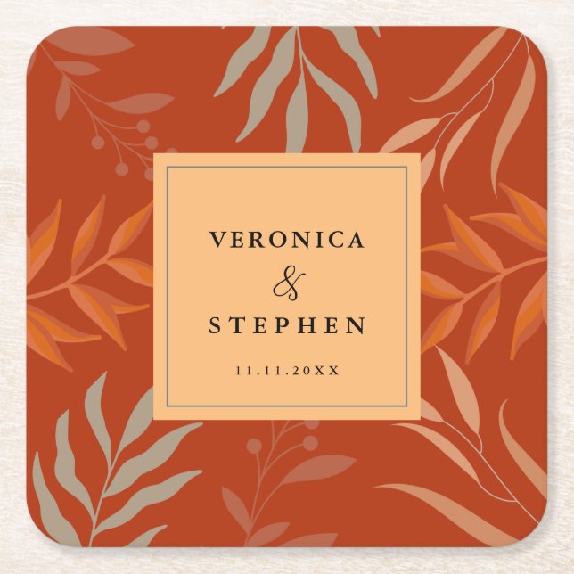 Elegant Burnt orange boho Paper Napkin Square Paper Coaster (Front)