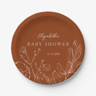 Elegant Burnt Orange Botanical Leaves  Paper Plate