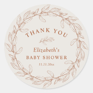 Elegant Burnt Orange Botanical Thank You Classic Round Sticker