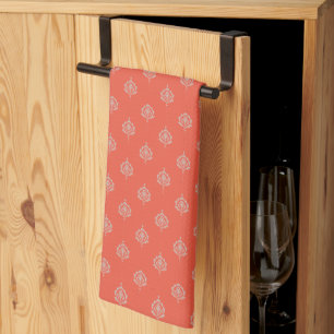 Elegant Burnt Orange Damascus Pattern Kitchen Towel