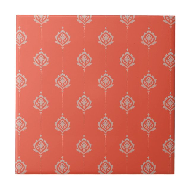 Elegant Burnt Orange Damask Pattern Tile (Front)