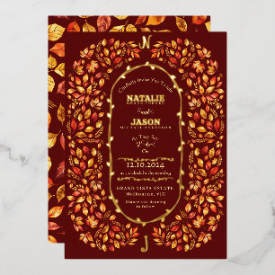 Elegant Burnt orange Fall Leaves Rustic Wedding