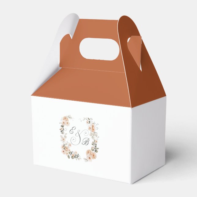 Elegant Burnt Orange Floral Garden Monogram Favor Box (Front Side)