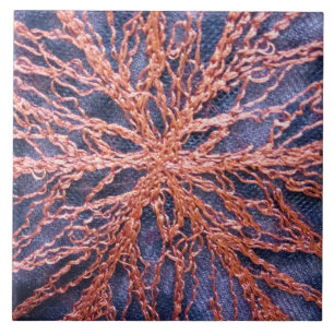 Elegant burnt orange indigo oversized embroidery  tile