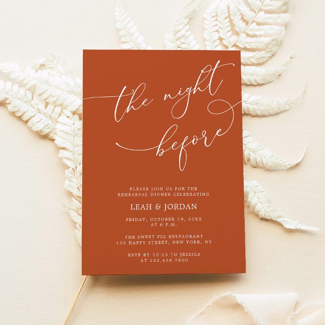 Elegant Burnt Orange Night Before Rehearsal Dinner Invitation (Creator Uploaded)