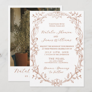 Elegant Burnt Orange Terracotta Boho Chic Wedding Invitation