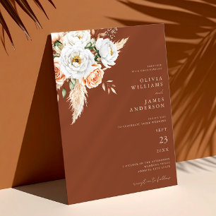 Elegant Burnt Orange Terracotta Floral Wedding  Invitation