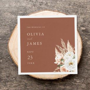 Elegant Burnt Orange Terracotta Floral Wedding Napkin