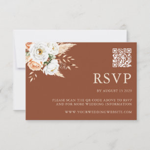 Elegant Burnt Orange Terracotta Floral Wedding RSVP Card