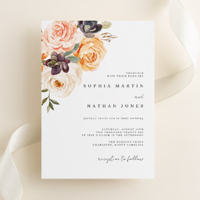 Elegant Burnt Orange Watercolor Florals Wedding  Invitation (Creator Uploaded)