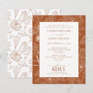 Elegant Burnt Orange Wedding Rehearsal Dinner Invitation