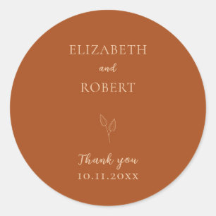 Elegant Burnt Orange Wedding Terracotta Simple Classic Round Sticker