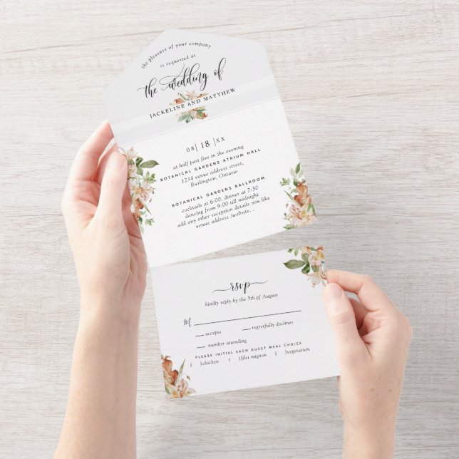 Elegant Burnt Orange Wedding w/ Perforated RSVP All In One Invitation (Tearaway)
