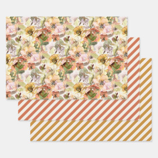 Elegant Burnt Orange Yellow Fall Autumn Floral  Wrapping Paper Sheet