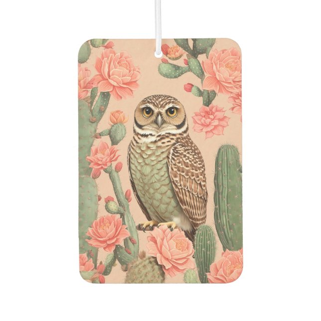 Elegant Burrowing Owl And Cactuses  Air Freshener (Front)