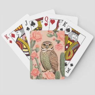 Elegant Burrowing Owl And Cactuses  Playing Cards