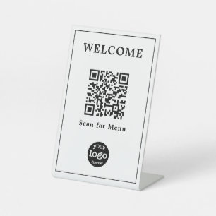 Elegant Business Cafe Restaurant Menu QR Code Logo Pedestal Sign