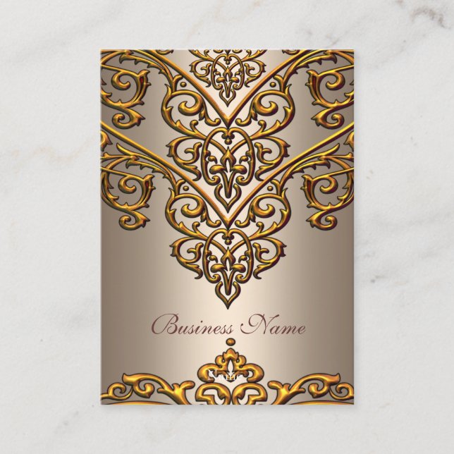 Elegant Business Card Gold on Coffee Overlay (Front)